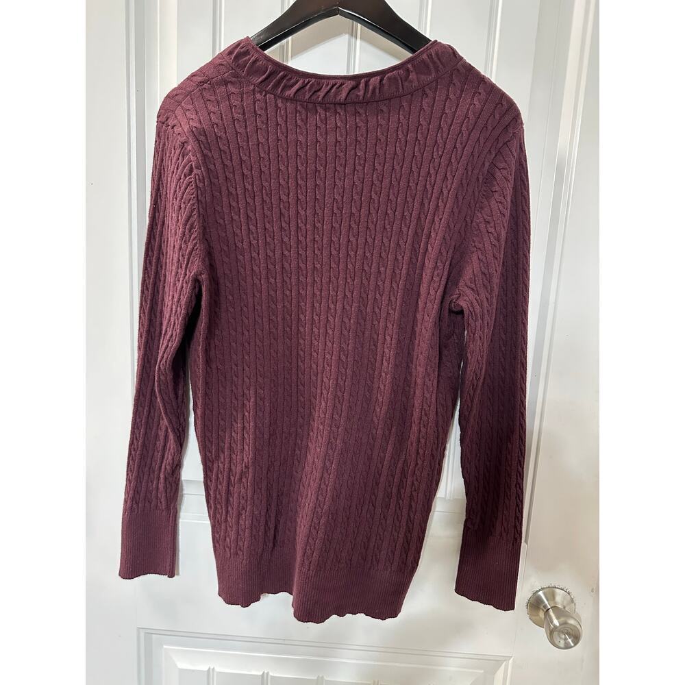 Eddie Bauer Cable Knit V Neck Sweater Women XXL Travel Winter Warm Twee Granola - Picture 3 of 8